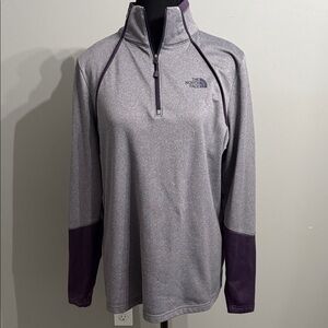 The North Face Heather Gray and Deep Purple Half-Zip